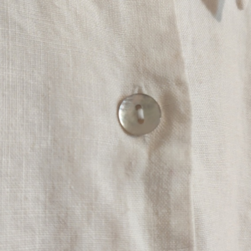 Edward Woman 100% Irish Linen Blouse White Short Sleeve Button Front Pocket 1X - Picture 3 of 9